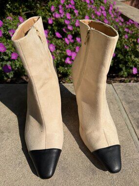 Express Cream and Black Heeled Boots, size 8